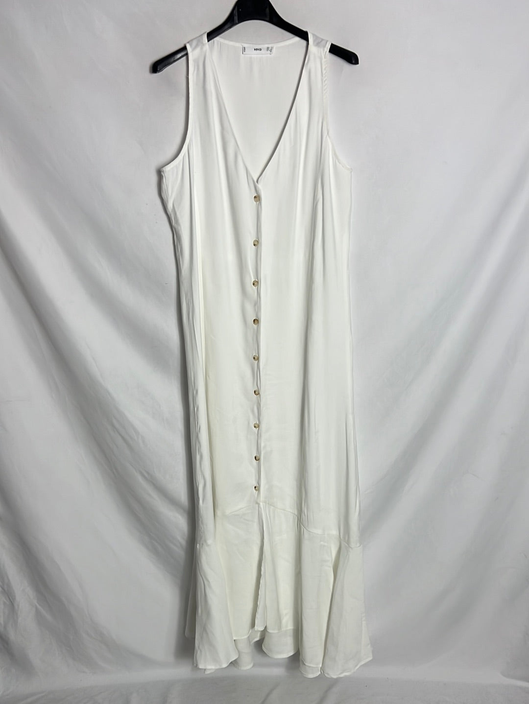 MANGO. Vestido largo camisero volante. T S