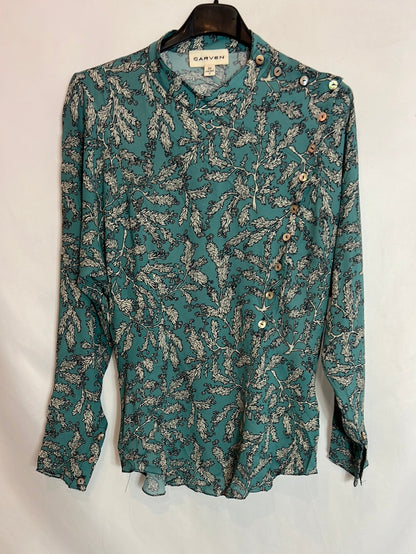 GARVEN. Light blue printed blouse with neck detail. Size 36