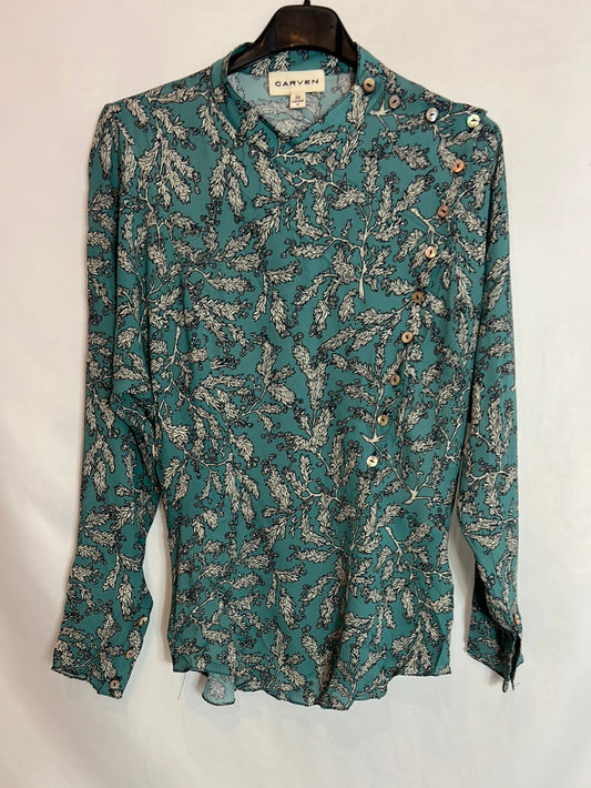 GARVEN. Light blue printed blouse with neck detail. Size 36