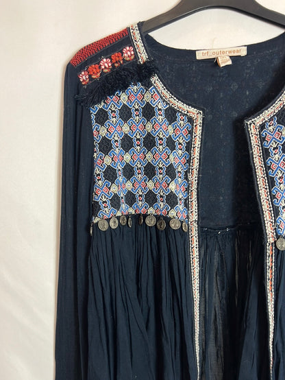 ZARA. Chaqueta azul bordados y abalorios. T S (tara)