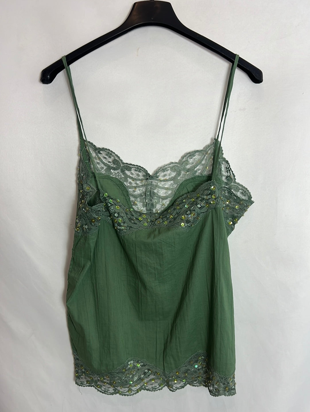 TANNA. Green lace and rhinestone top. Size 40