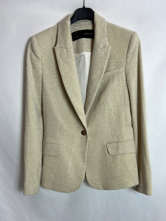 ZARA. Blazer beige hilos dorados. T S