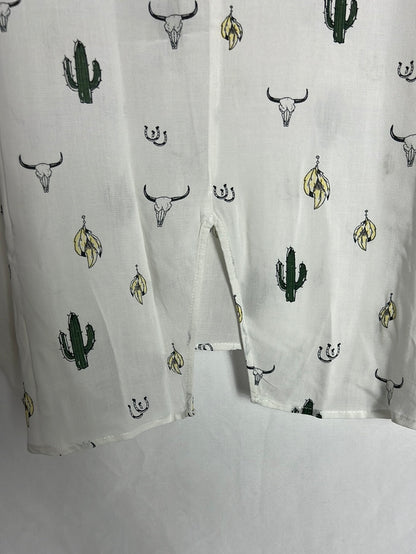 MANGO. Blusa blanca manga corta dibujos. T M