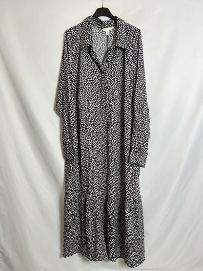 H&M. Vestido midi negro margaritas. T XL