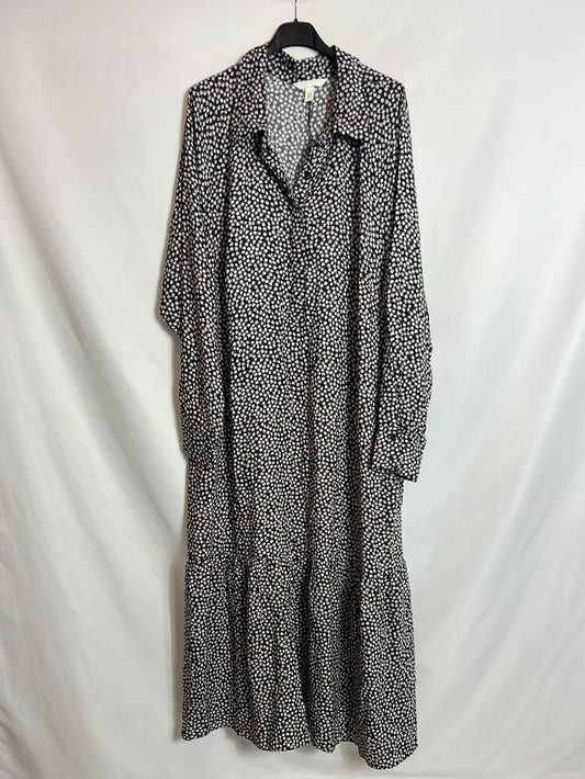 H&M. Vestido midi negro margaritas. T XL