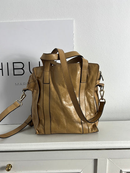 UTERQÜE. Bolso piel beige oscuro doble asa