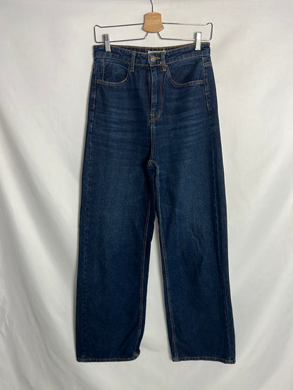 STRADIVARIUS. Pantalón denim pata ancha oscuro. T 38