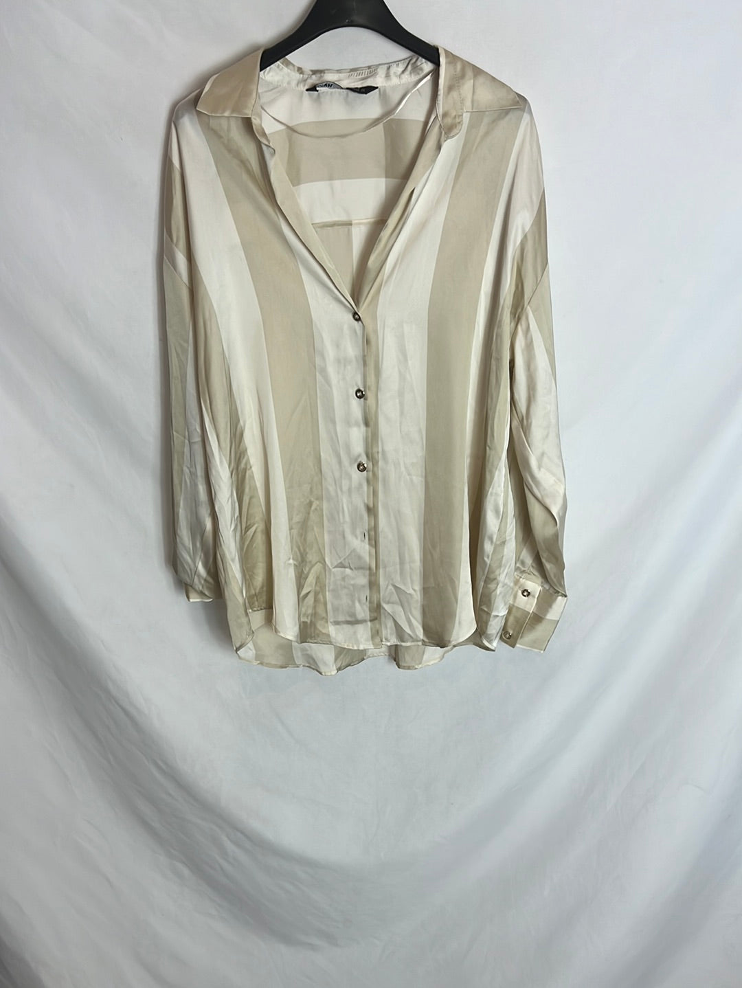 ZARA. Camisa botones satinada rayas. T.S