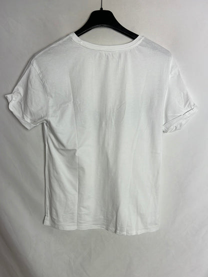 MANGO. Camiseta blanca flecos. T S