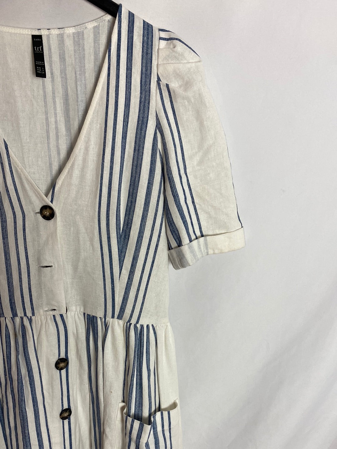 ZARA. Vestido midi  camisero manga corta rayas. T.S