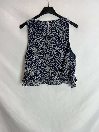 LM. Top corto azul fluido estampado. T S