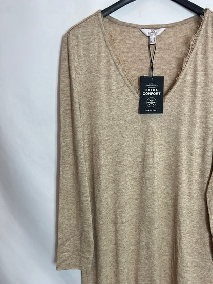 CORTEFIEL. Mottled beige midi knit dress. TS