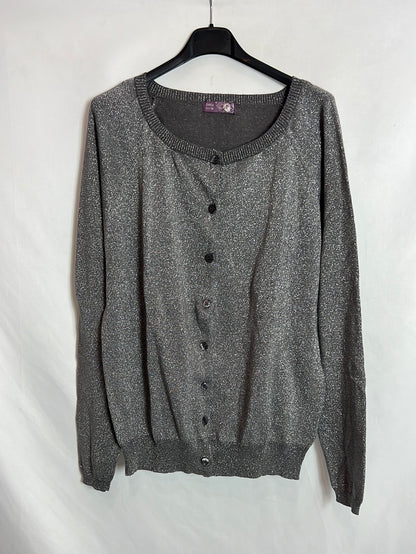 FESTA. Gray cardigan with silver threads. Size 50