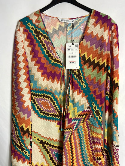 ZARA. Vestido largo textura colores. T M