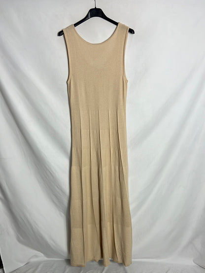 ZARA. Vestido midi punto beige. T M