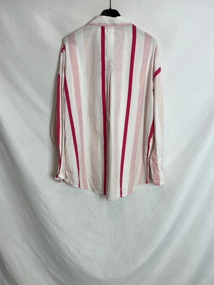 LEFTIES. Blusa blanca  rayas rosas. T S