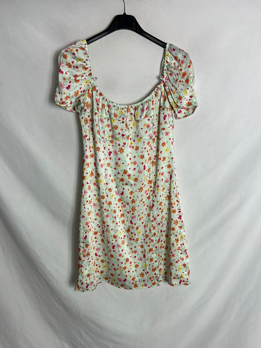 BERSHKA. Vestido corto flores satinado. T M