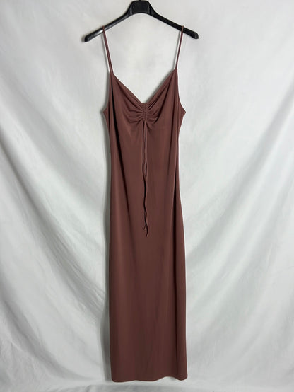 MANGO. Vestido largo escote fruncido. T S
