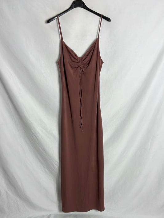 MANGO. Vestido largo escote fruncido. T S