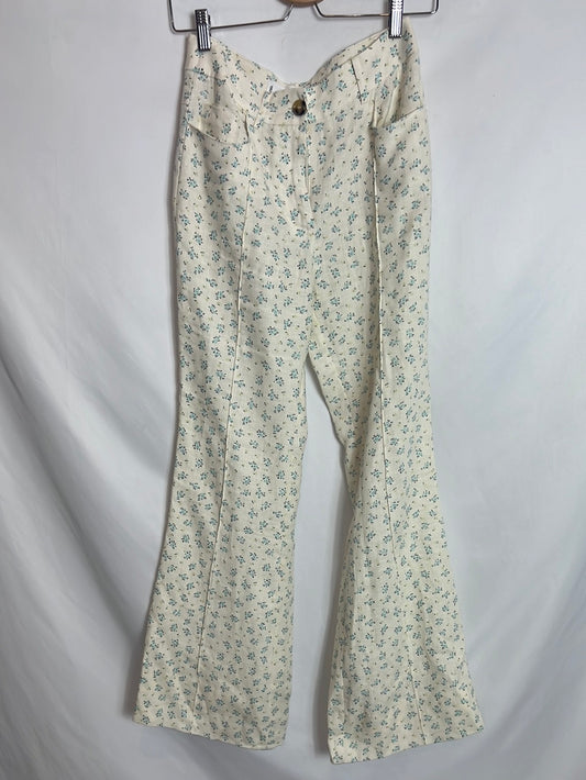 MANGO. Pantalón lino fluido flores. T 34