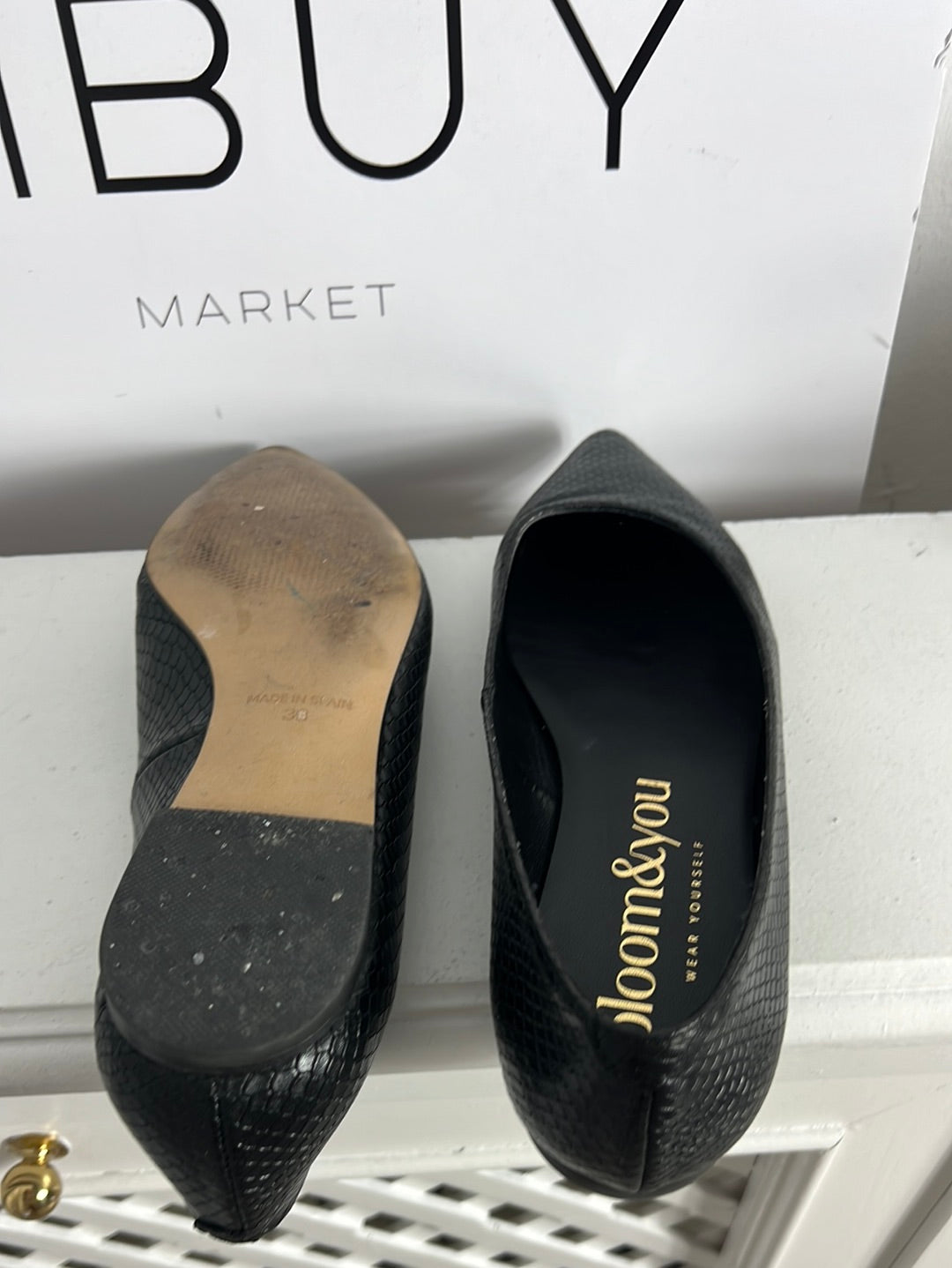 BLOOM&amp;YOU. Black textured leather ballet flats. Size 38