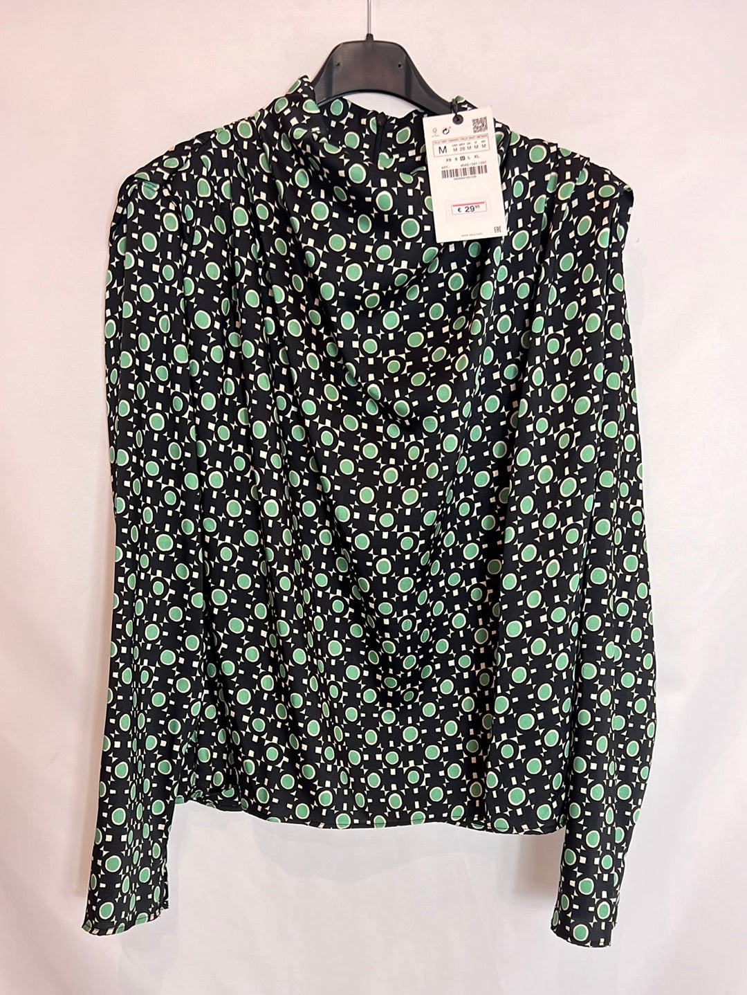 ZARA. Printed black satin blouse. TM