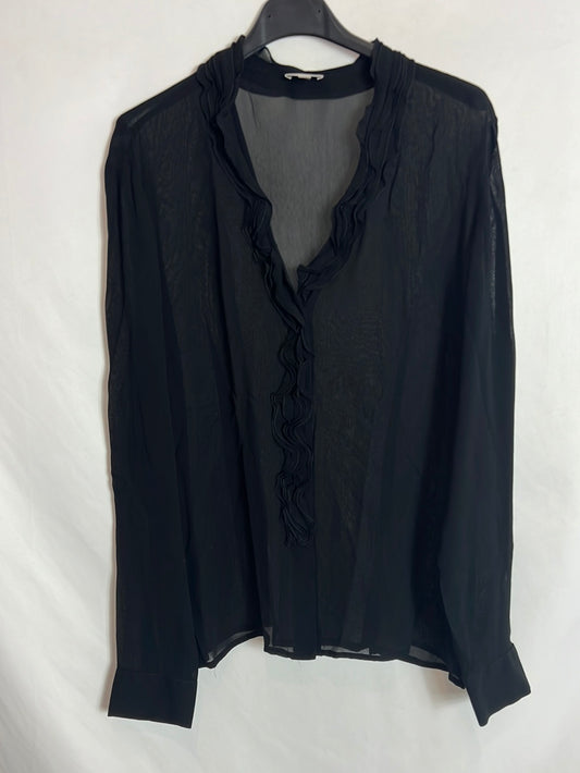 CORTEFIEL. Semi-sheer black blouse. Size 46
