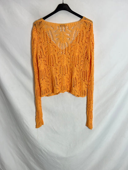 BERSHKA. Jersey calado naranja. T M