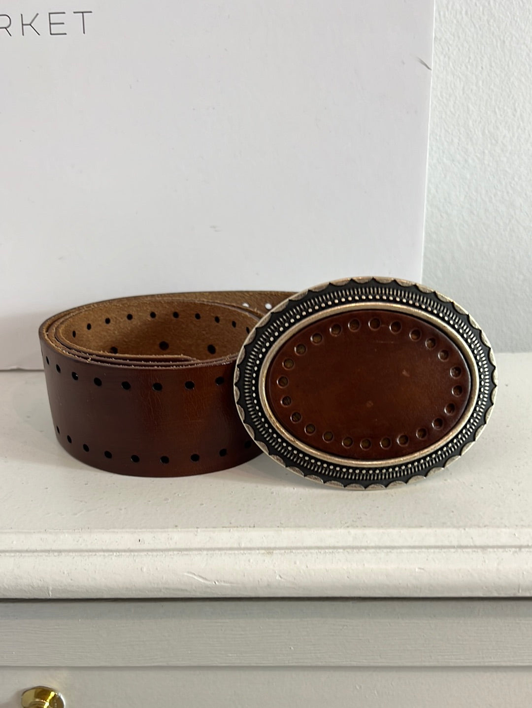 BEKALOO. Cinturón piel hebilla marrón hebilla. T 85