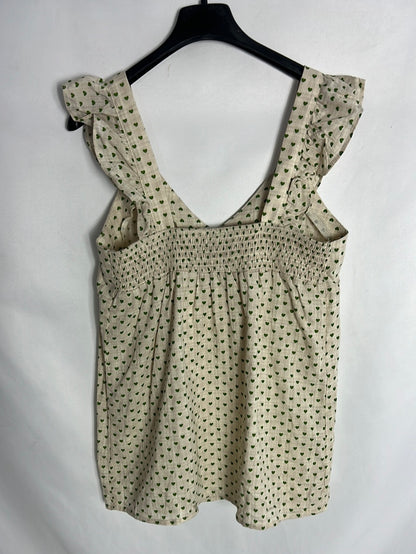 CERISE BLUE. Top beige corazones mini verdes. T S