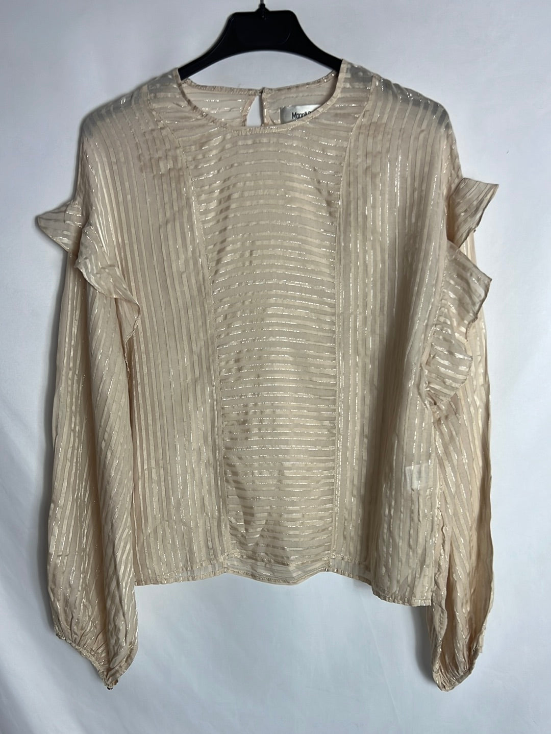 MAGALI PASCAL. Semi-sheer beige blouse with gold threads. TS