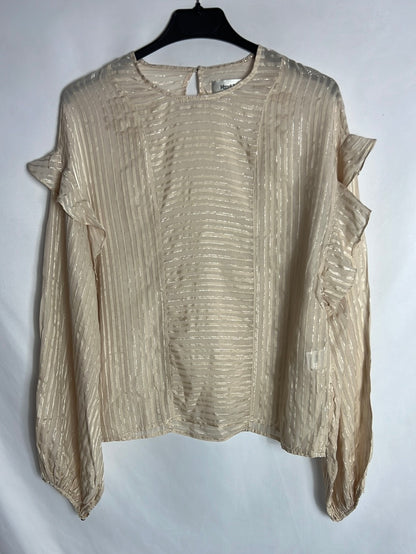 MAGALI PASCAL. Semi-sheer beige blouse with gold threads. TS
