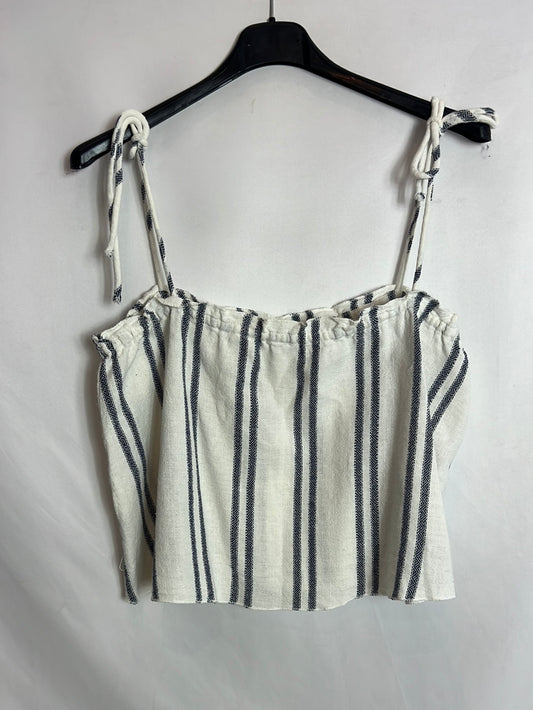 MANGO. Top textura rayas blanco y azul. T M