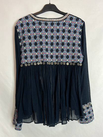 ZARA. Chaqueta azul bordados y abalorios. T S (tara)