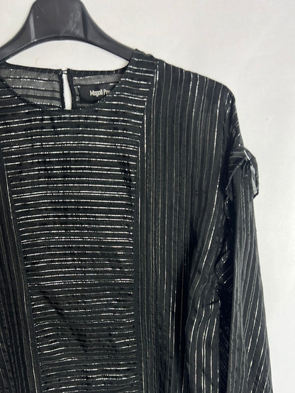 MAGALI PASCAL. Semi-sheer black blouse with silver threads. TS