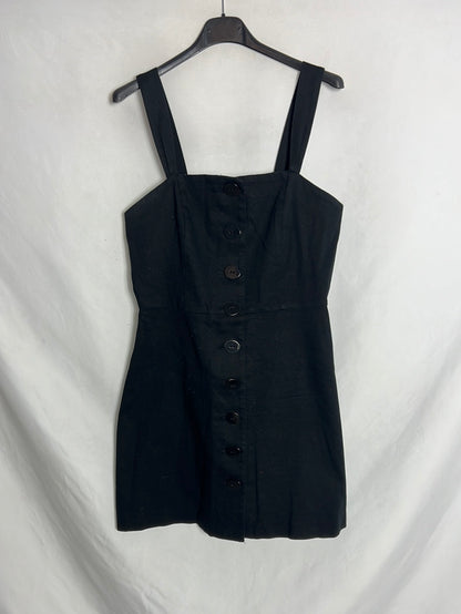 MANGO. Vestido negro textura abotonado. T M