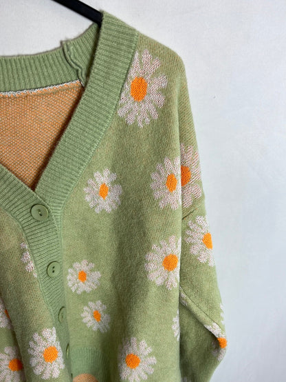 OTRAS. Cárdigan verde estampado. T.u(s/m)