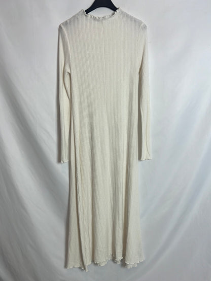 MANGO. Vestido midi punto blanco roto. T XS (tara)