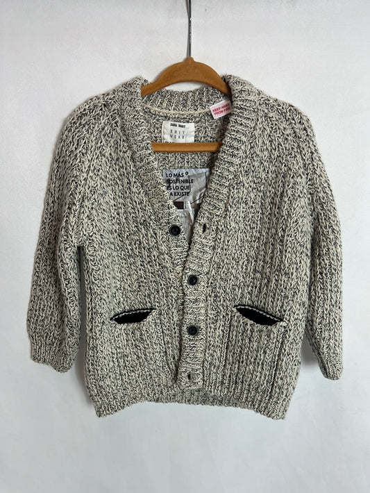 ZARA. Jersey punto gris jaspeado botones. T 9-12 meses
