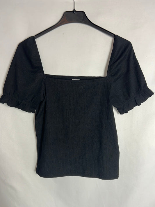H&amp;M. Black textured top with ruffled sleeves. TS