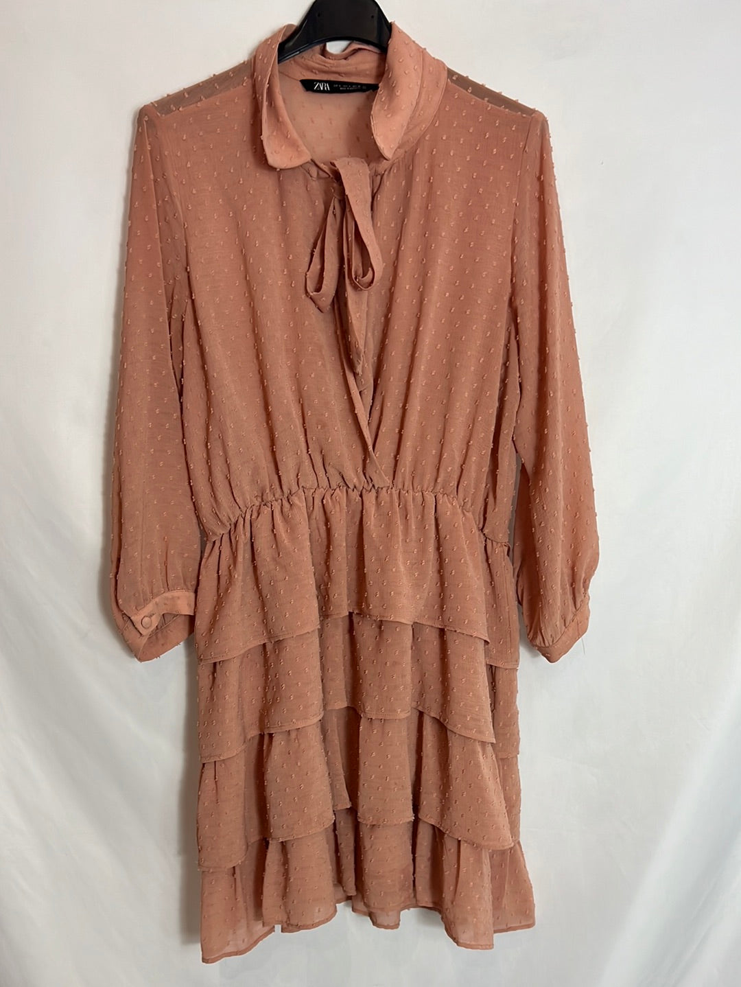 ZARA. Nude plumeti dress. T.S.