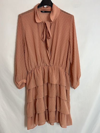 ZARA. Nude plumeti dress. T.S.