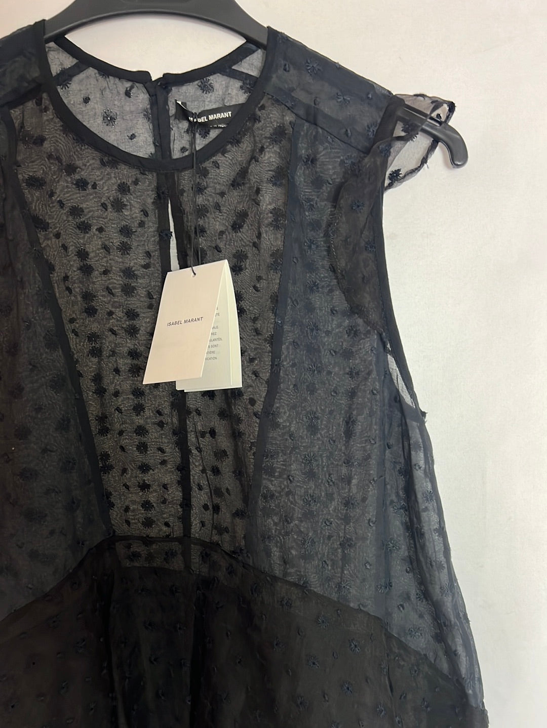 ISABEL MARANT. Black semi-sheer silk top. Size 36