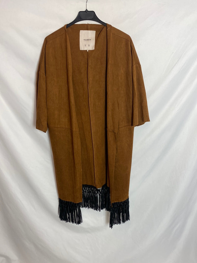 PULL&BEAR. Kimono marrón flecos. T.S