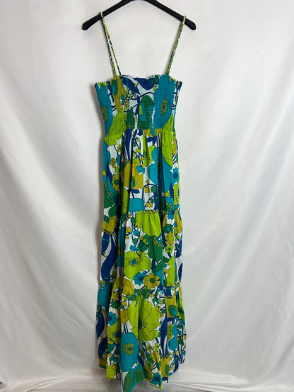 NATURAL VHIC. Long blue and green dress with gathered top. TL