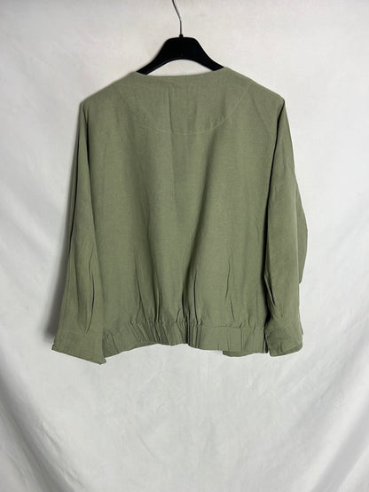 RENATTA&GO. Chaqueta verde fina efecto lino. T M/L