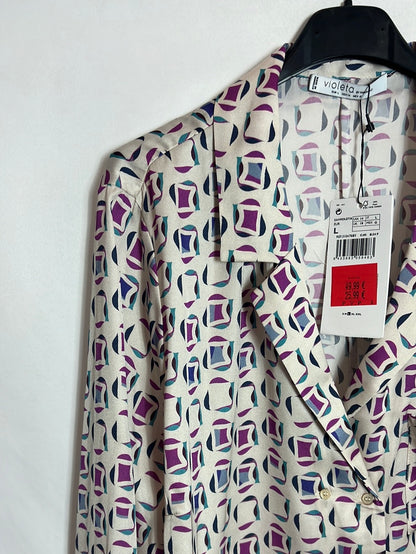 VIOLETA BY MANGO. Blusa satinada estampada . T L