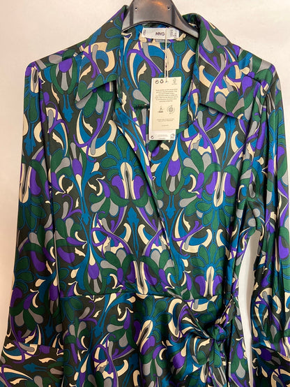 MANGO. Vestido cruzado estampado. T.S