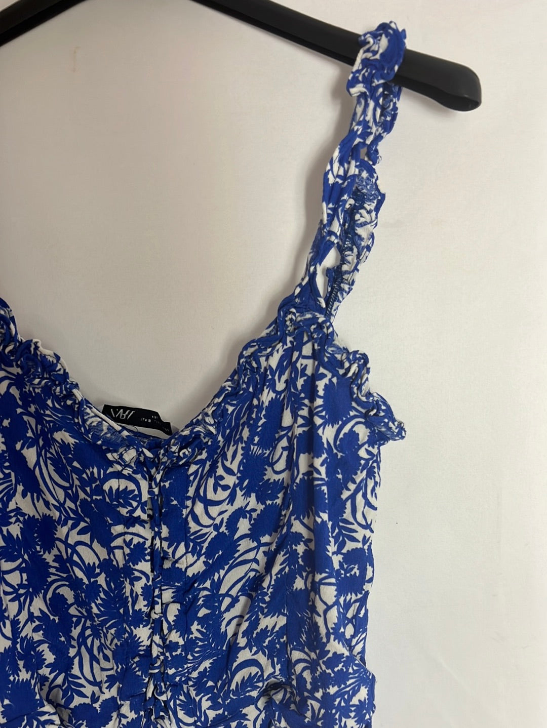 ZARA. Top azul estampado corto. T S
