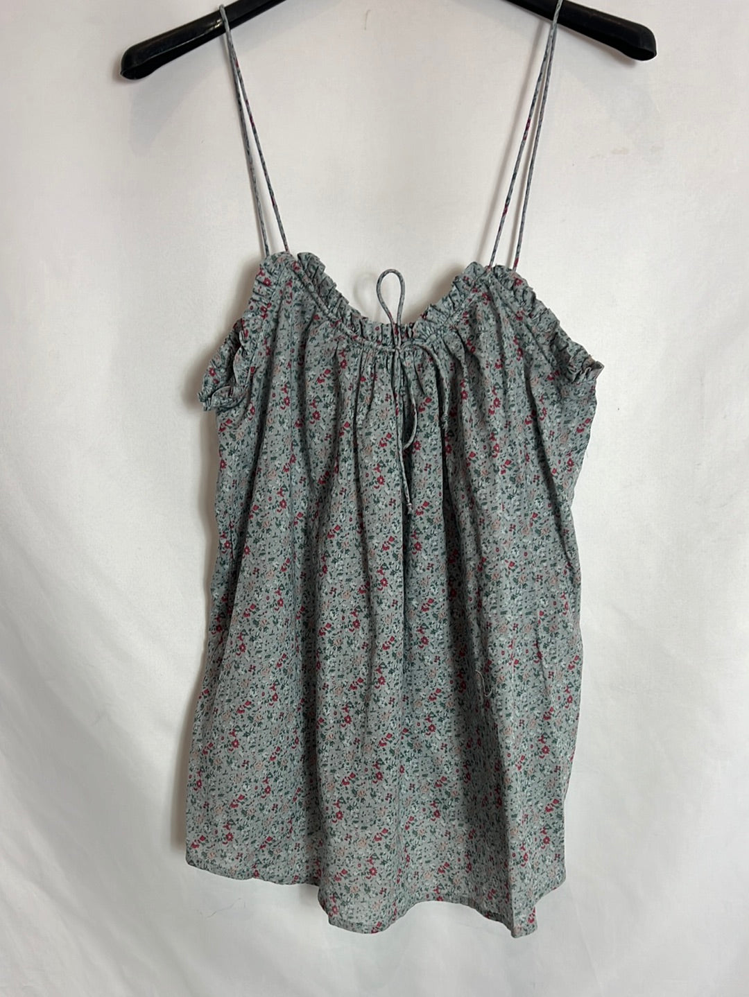 MASSIMO DUTTI. Top tirantes azul flores. T M